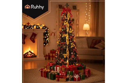 Sklápací umelý vianočný stromček 180 cm – ozdobený