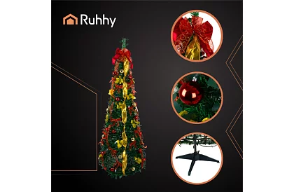 Sklápací umelý vianočný stromček 180 cm – ozdobený