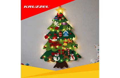 Plstený vianočný stromček na stenu s LED osvetlením