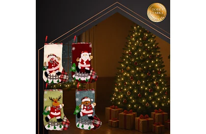 Vianočné ozdobné ponožky - sada 4 kusy s rôznymi motívmi