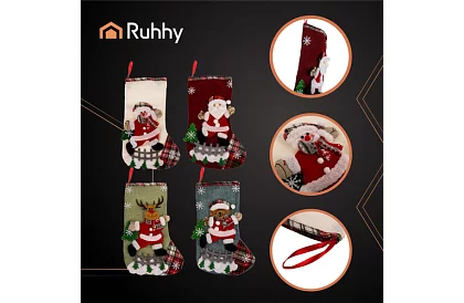 Vianočné ozdobné ponožky - sada 4 kusy s rôznymi motívmi