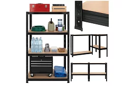 Skladový čierny kovový regál, 4 police - 150x75x30 cm