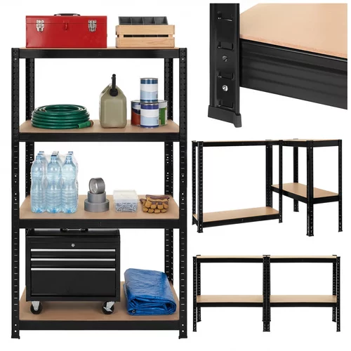 Skladový čierny kovový regál, 4 police - 150x75x30 cm