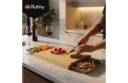 Bambusová doska s vysúvacími nádobami