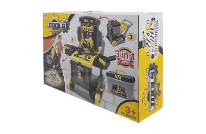 Detská dielňa 3v1, vozík s náradím - 59 dielov