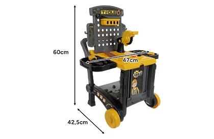 Detská dielňa 3v1, vozík s náradím - 59 dielov