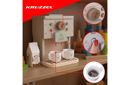 Drevený kávovar s príslušenstvom