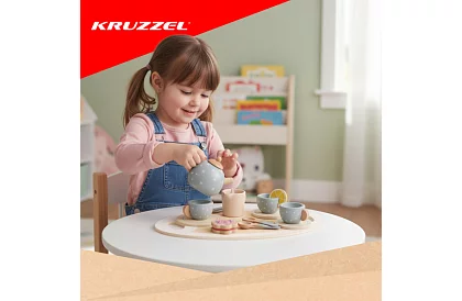 Drevená čajová súprava – šedá