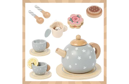 Drevená čajová súprava – šedá