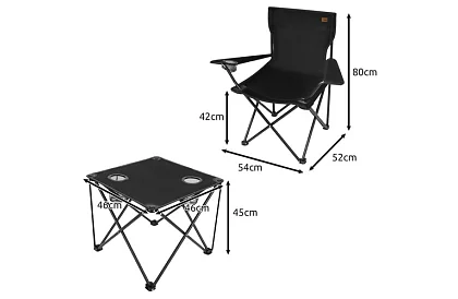 Kempingová sada, čierna - rybársky stôl + dve stoličky