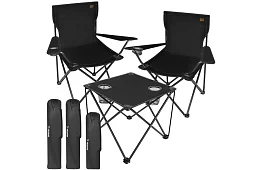 Kempingová sada, čierna - rybársky stôl + dve stoličky