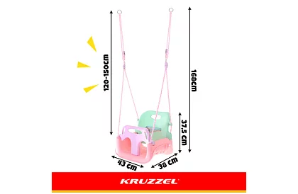 Detská farebná hojdačka 3 v 1 - do 30 kg - ružovo-zelená