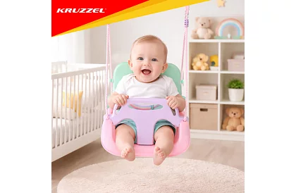 Detská farebná hojdačka 3 v 1 - do 30 kg - ružovo-zelená