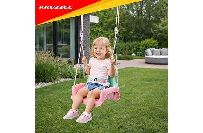 Detská farebná hojdačka 3 v 1 - do 30 kg - ružovo-zelená