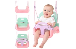 Detská farebná hojdačka 3 v 1 - do 30 kg - ružovo-zelená