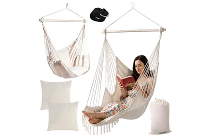 Záhradné závesné kreslo BOHO 2 v 1 – béžové