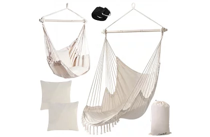 Záhradné závesné kreslo BOHO 2 v 1 – béžové