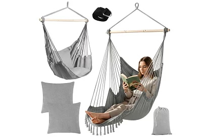 Záhradné závesné kreslo BOHO 2 v 1 - šedé