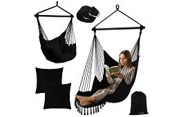 Záhradné závesné kreslo BOHO 2 v 1 - čierne