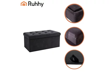 Sametový skladací úložný taburet 76 × 38 × 38 cm – šedý