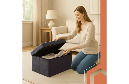 Sametový skladací úložný taburet 76 × 38 × 38 cm – šedý