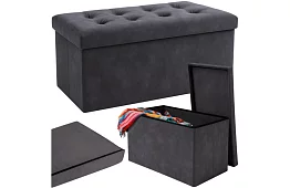 Sametový skladací úložný taburet 76 × 38 × 38 cm – šedý