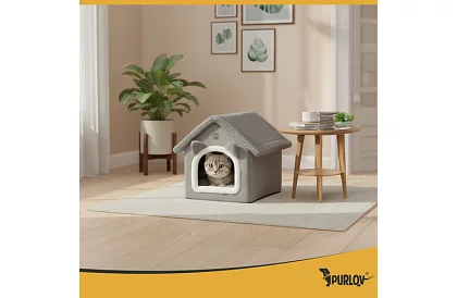 Kočičí pelíšek – bouda so strieškou na zips 39 × 38 × 35 cm