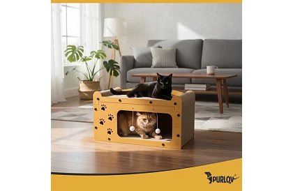 Škrabadlo a bouda pre mačky 3 v 1 – 29 × 55 × 29 cm