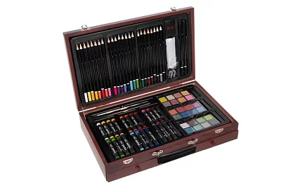 Sada na kreslenie v drevenej kufríku - 148 dielov