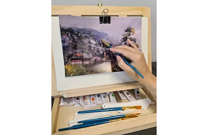 Umělecká maliarska súprava 45 kusov v drevenej schránke so stojanom