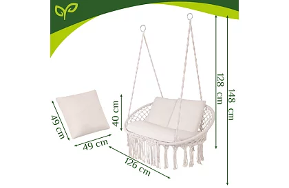 Záhradná dvojmiestna hojdačka s vankúšmi - do 300 kg