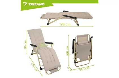 Skladacie záhradné ležadlo 3 v1 s vankúšom - béžové