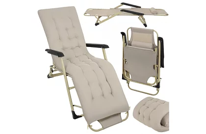 Skladacie záhradné ležadlo 3 v1 s vankúšom - béžové