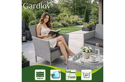 Záhradná sada nábytku – stôl, pohovka, 2 stoličky – šedá