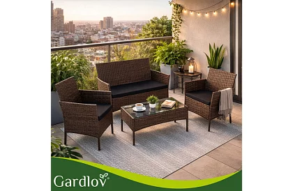 Záhradná sada nábytku – stôl, pohovka, 2 stoličky – hnedá