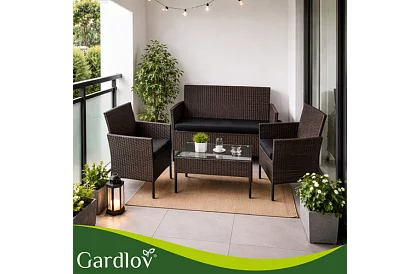 Záhradná sada nábytku – stôl, pohovka, 2 stoličky – hnedá