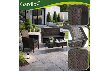 Záhradná sada nábytku – stôl, pohovka, 2 stoličky – hnedá