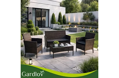 Záhradná sada nábytku – stôl, pohovka, 2 stoličky – hnedá