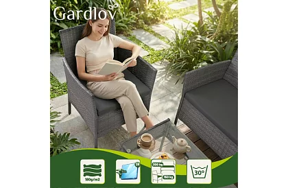 Záhradná sada nábytku – stôl, pohovka, 2 stoličky – tmavo šedá