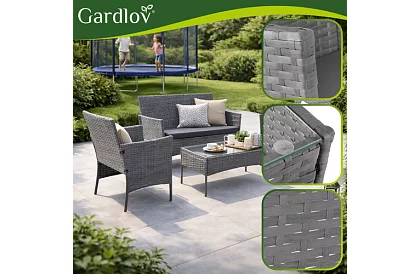 Záhradná sada nábytku – stôl, pohovka, 2 stoličky – tmavo šedá