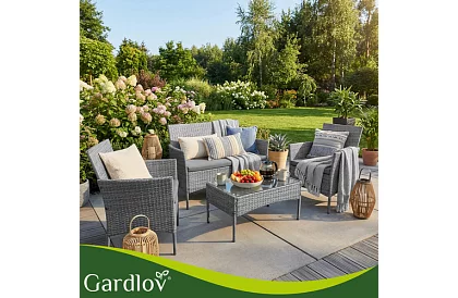 Záhradná sada nábytku – stôl, pohovka, 2 stoličky – tmavo šedá