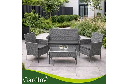 Záhradná sada nábytku – stôl, pohovka, 2 stoličky – tmavo šedá