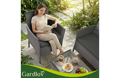 Záhradná sada nábytku – stôl, pohovka, 2 stoličky – tmavo šedá