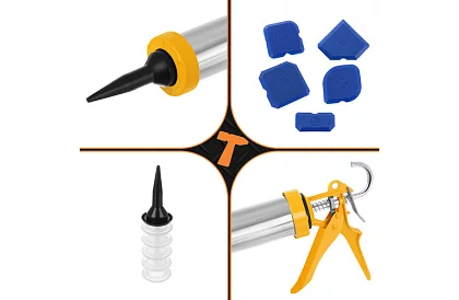 Vytláčacia pištoľ na tmel 600 ml + 5 trysiek + 5 špachtlí