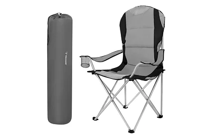 Skladacie rybárske kreslo s podrúčkami - šedočierne