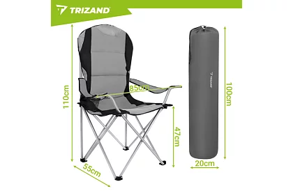 Skladacie rybárske kreslo s podrúčkami - šedočierne