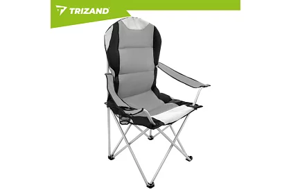 Skladacie rybárske kreslo s podrúčkami - šedočierne
