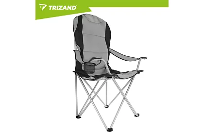 Skladacie rybárske kreslo s podrúčkami - šedočierne