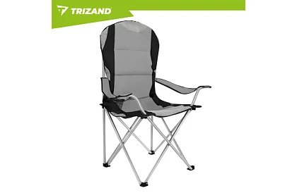 Skladacie rybárske kreslo s podrúčkami - šedočierne