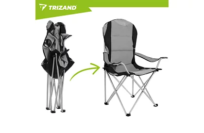 Skladacie rybárske kreslo s podrúčkami - šedočierne